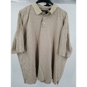Golden Bear Polo Shirt Mens XXL 2XL Short Sleeve Tan Check Mercerized Cotton‎